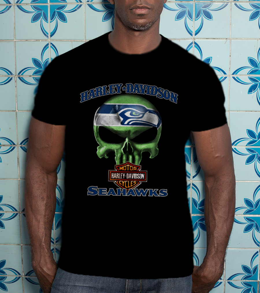 Harley Davidson Seahawks Skull Harley Davidson Motor Cycles Seattle Seahawks T-Shirt