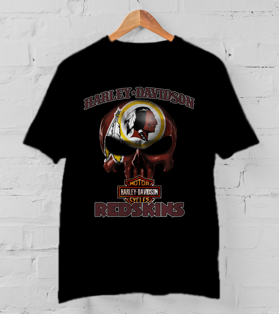 Harley Davidson Skull Motor Cycles Washington Redskins T-Shirt