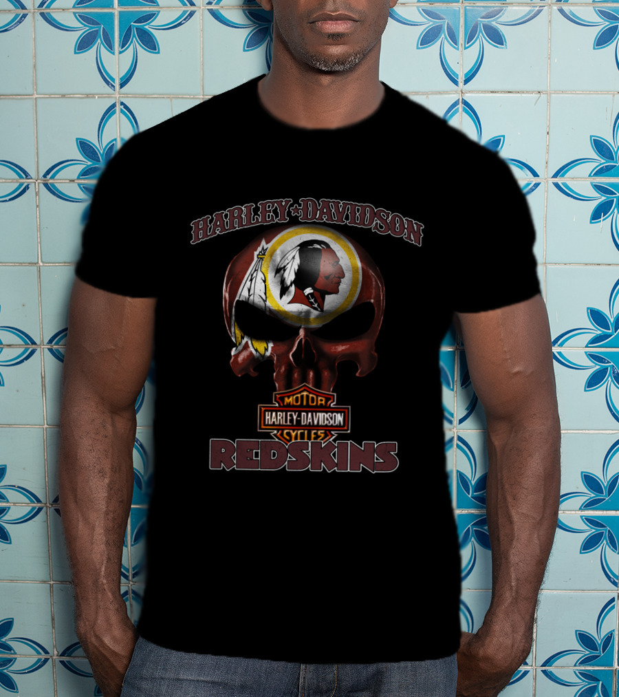 Harley Davidson Skull Motor Cycles Washington Redskins T-Shirt