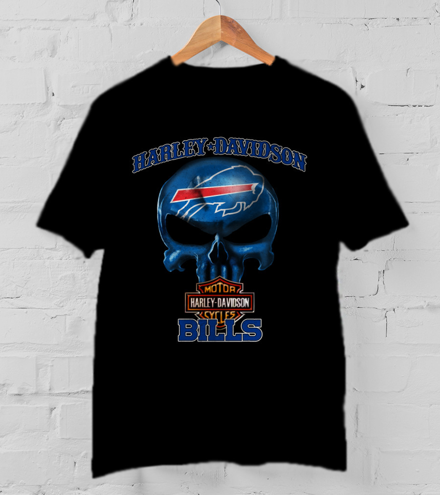 Harley Davidson Motorcycles Skull Buffalo Bills Nfl T-Shirt