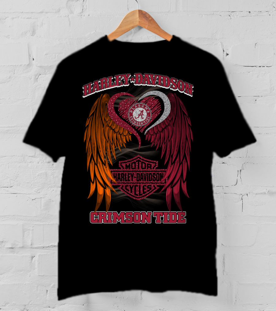 Harley Davidson Alabama Crimson Tide Winged Heart Motor Cycles T-Shirt