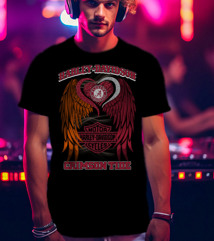 Harley Davidson Alabama Crimson Tide Winged Heart Motor Cycles T-Shirt
