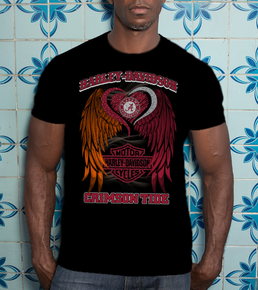 Harley Davidson Alabama Crimson Tide Winged Heart Motor Cycles T-Shirt