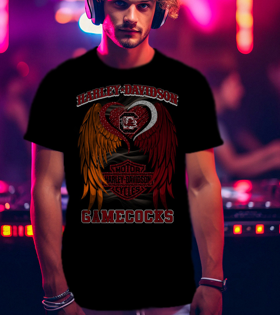 Harley Davidson South Carolina Gamecocks Motorcycles Wings T-Shirt