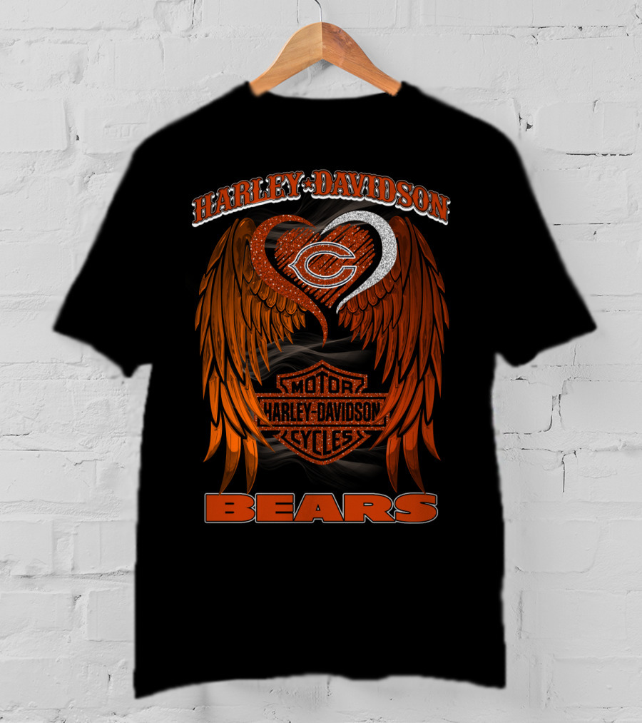 Harley Davidson Chicago Bears Motor Cycles Wings T-Shirt