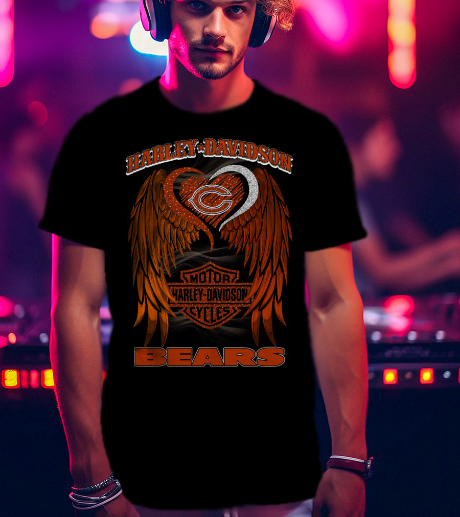 Harley Davidson Chicago Bears Motor Cycles Wings T-Shirt