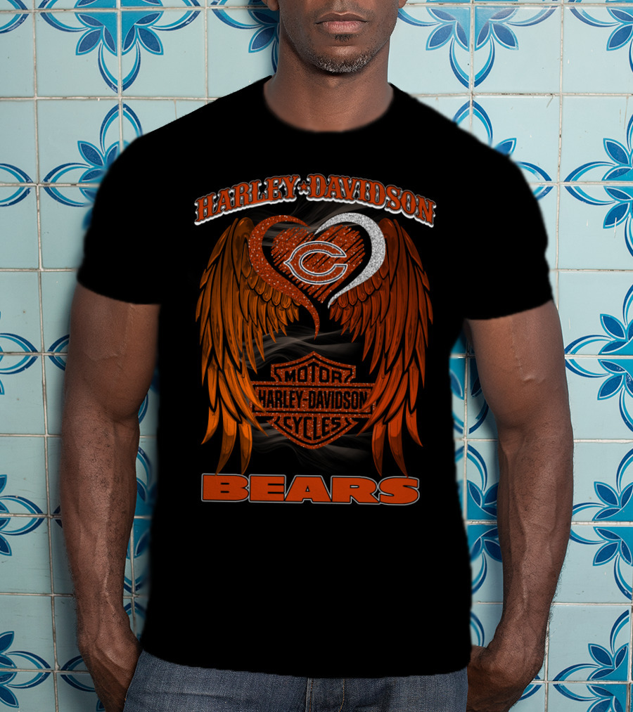 Harley Davidson Chicago Bears Motor Cycles Wings T-Shirt