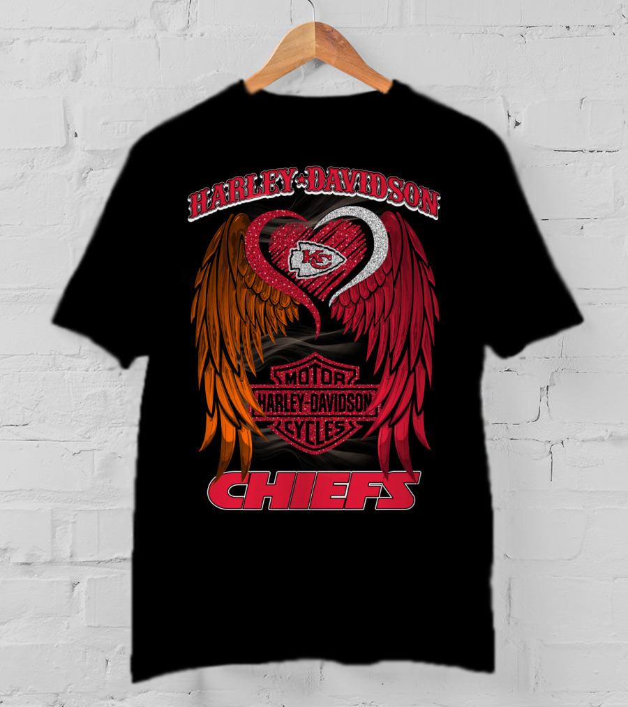 Harley Davidson Motor Cycles Kansas City Chiefs Wings Heart T-Shirt