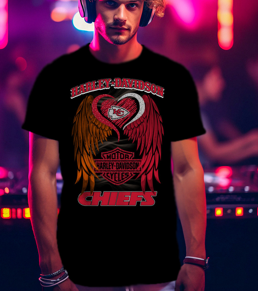 Harley Davidson Motor Cycles Kansas City Chiefs Wings Heart T-Shirt