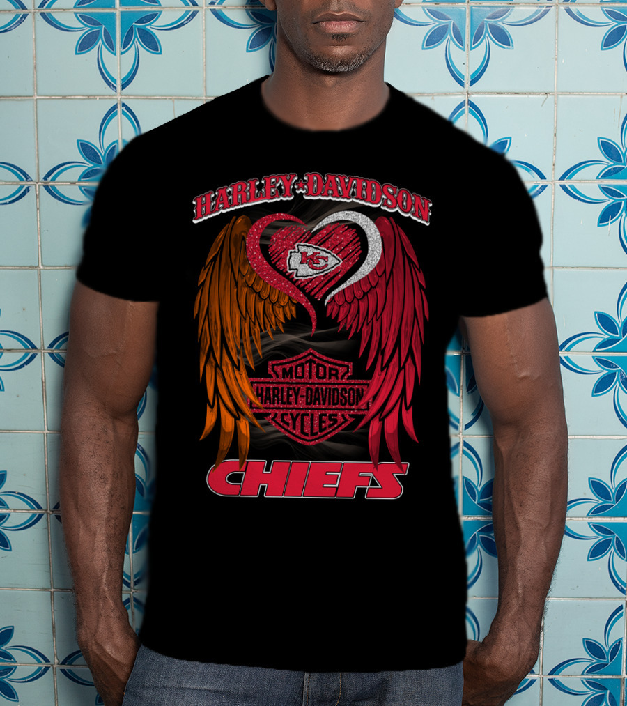 Harley Davidson Motor Cycles Kansas City Chiefs Wings Heart T-Shirt