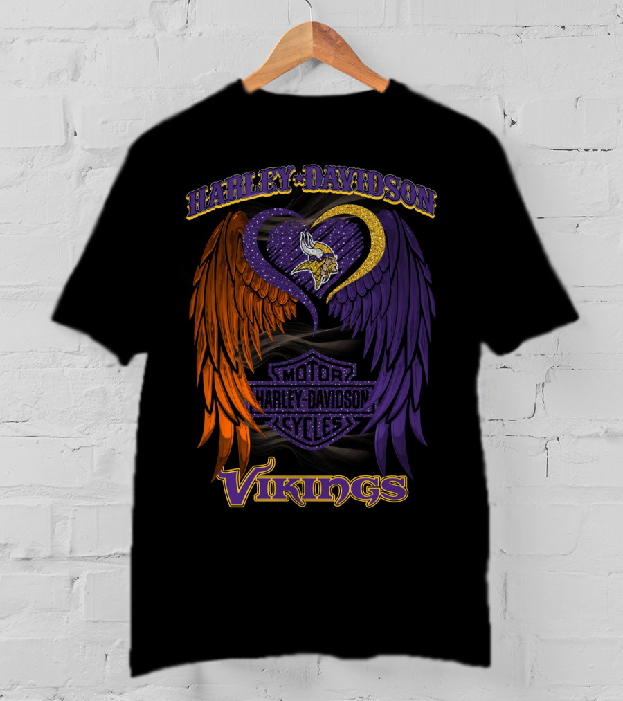 Harley Davidson Motor Cycles Minnesota Vikings Winged Heart T-Shirt