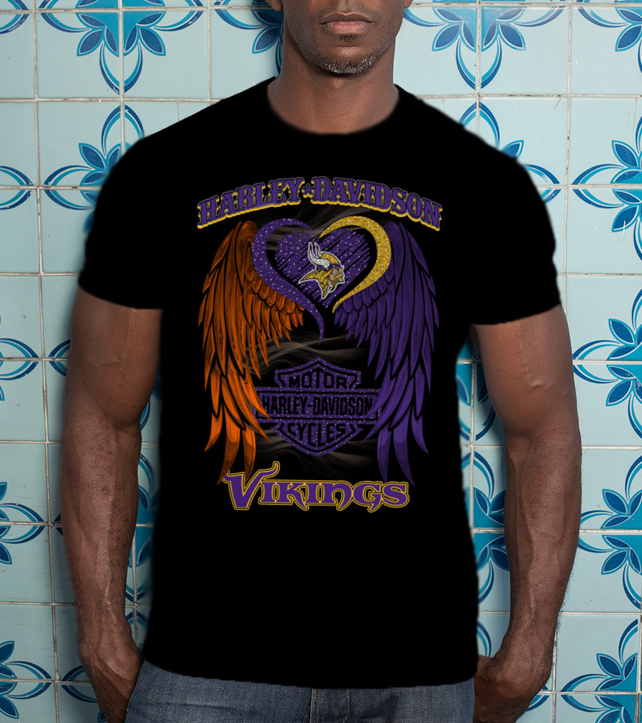 Harley Davidson Motor Cycles Minnesota Vikings Winged Heart T-Shirt