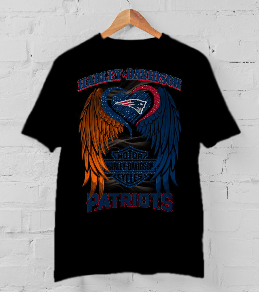 Harley Davidson Motor Cycles Patriots Wings Heart Hd2805 Nfl New England Patriots T-Shirt
