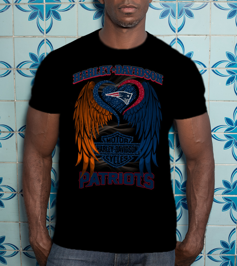 Harley Davidson Motor Cycles Patriots Wings Heart Hd2805 Nfl New England Patriots T-Shirt