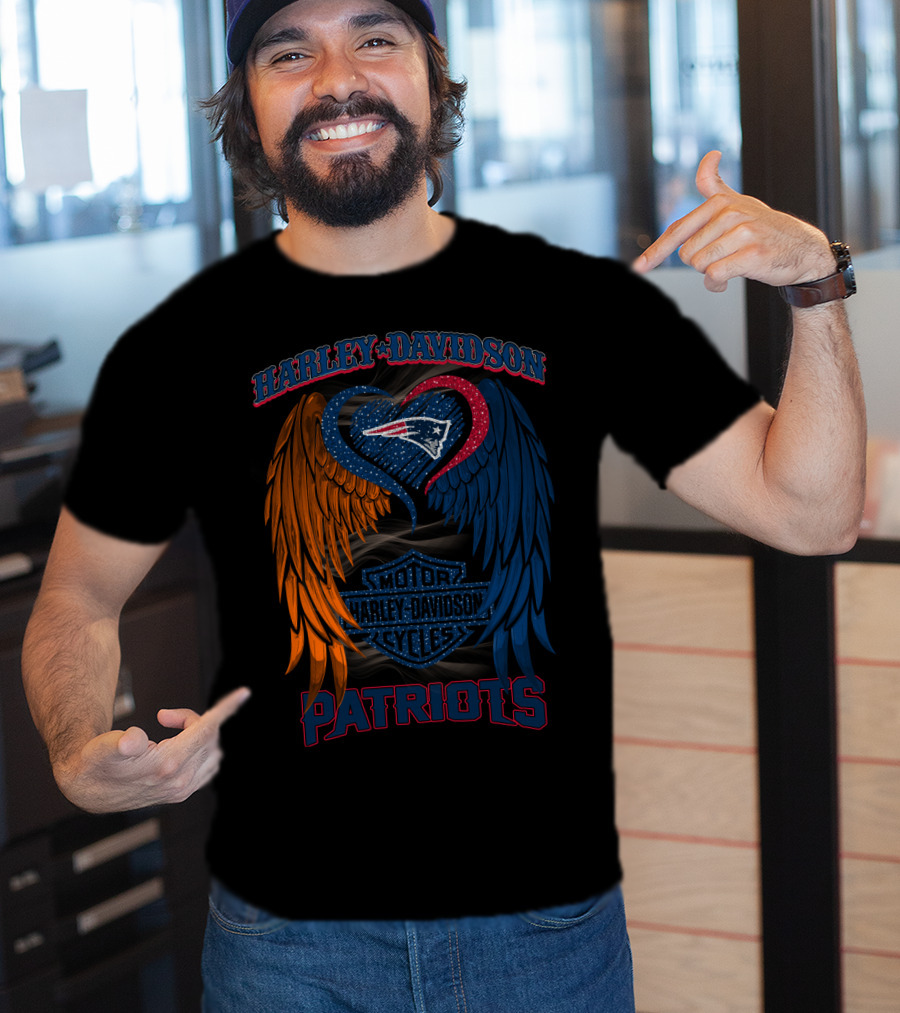 Harley Davidson Motor Cycles Patriots Wings Heart Hd2805 Nfl New England Patriots T-Shirt