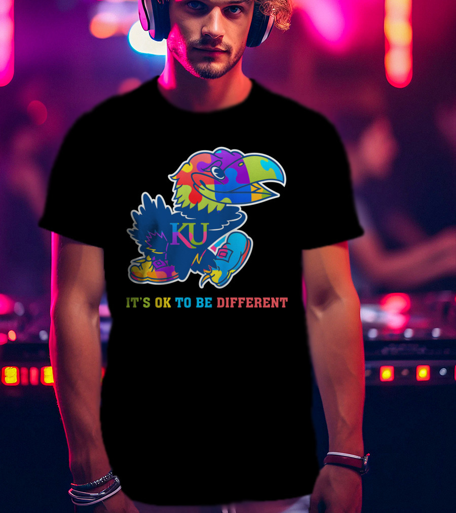 KU Jayhawks It's OK To Be Different Rainbow Mascot T-Shirt