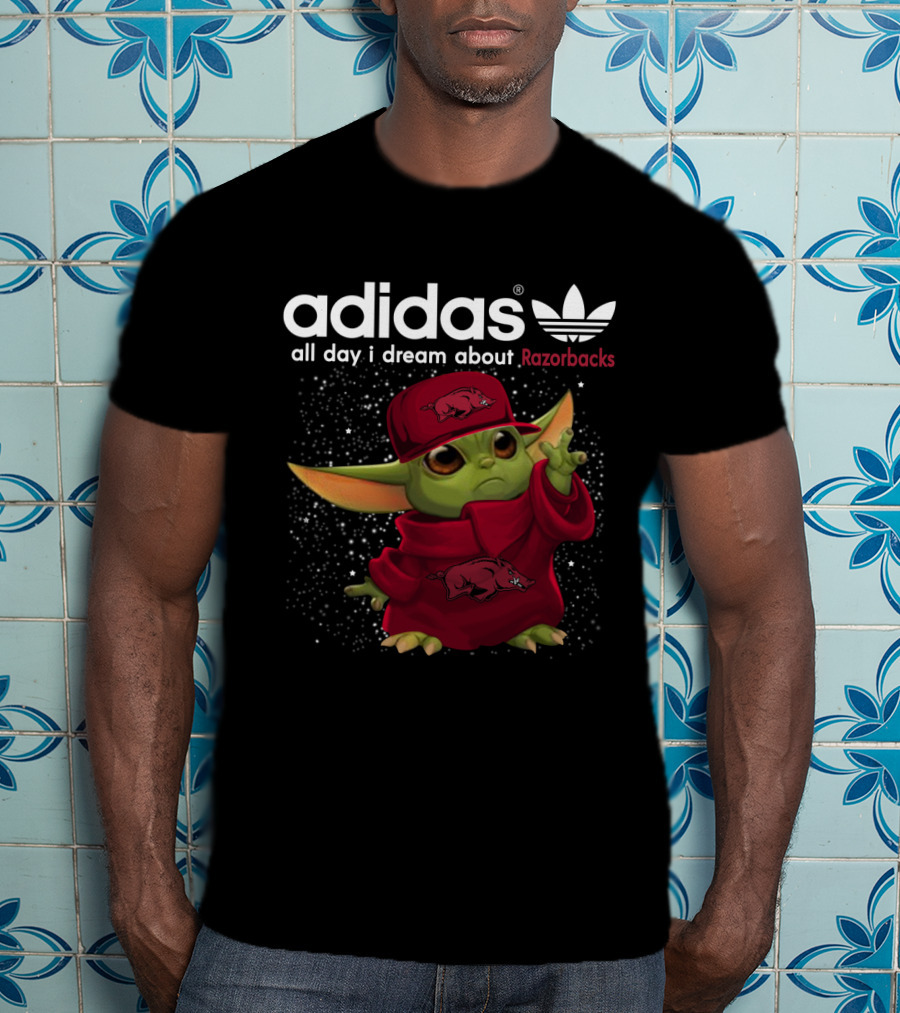 All Day I Dream About Razorbacks With Yoda In Red Outfit And Cap T-Shirt
