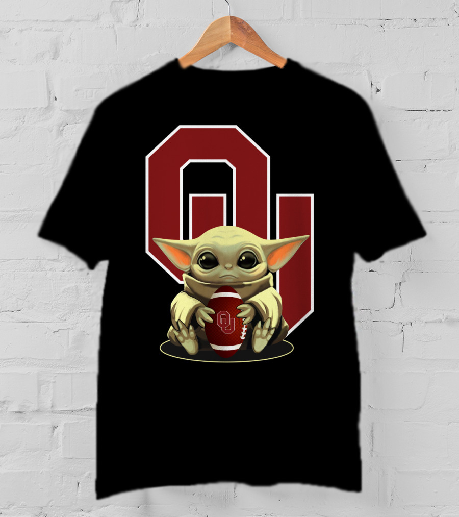 Baby Yoda OU Logo Football T-Shirt