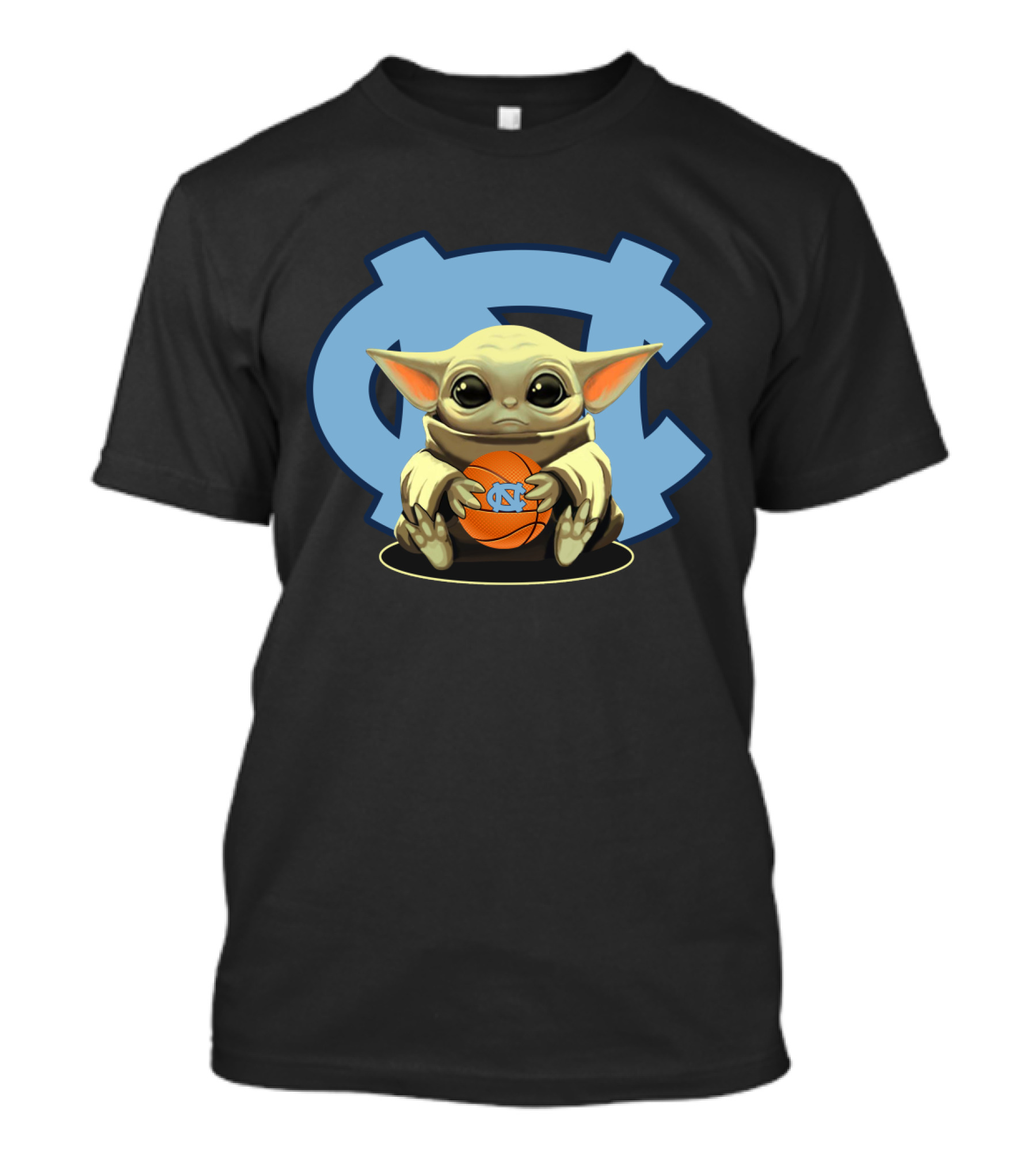 Baby Yoda Tar Heels Basketball Fan With UNC T-Shirt