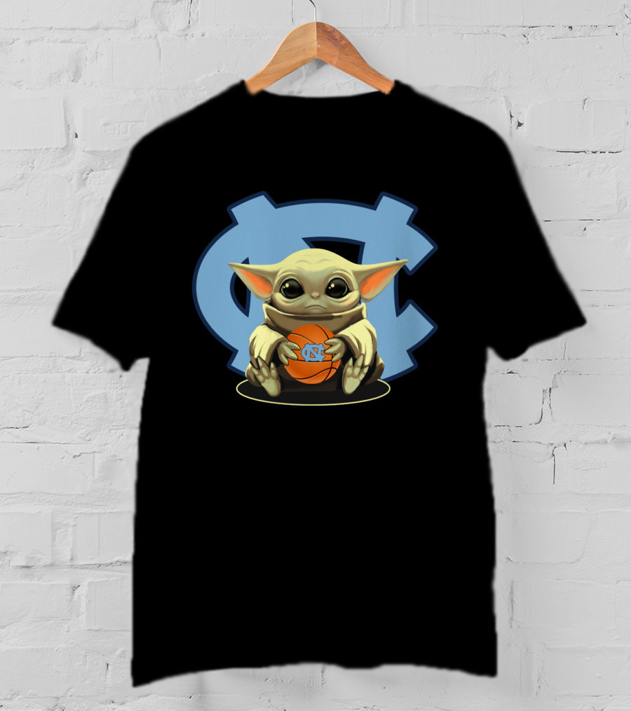 Baby Yoda Tar Heels Basketball Fan With UNC T-Shirt