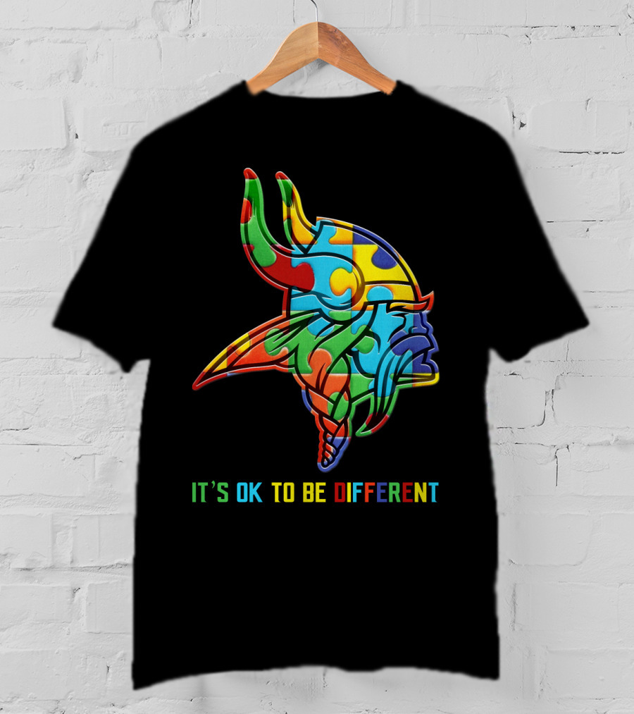 Vikings It's OK To Be Different Colorful Puzzle Viking Helmet T-Shirt