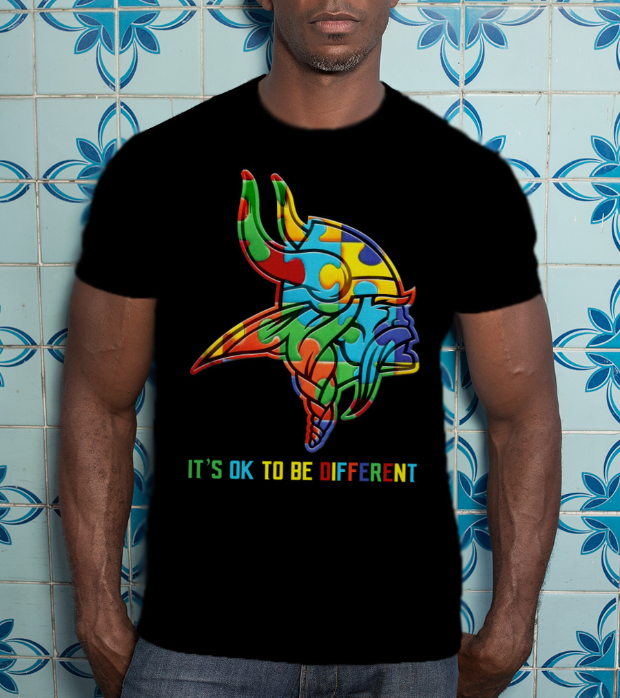 Vikings It's OK To Be Different Colorful Puzzle Viking Helmet T-Shirt