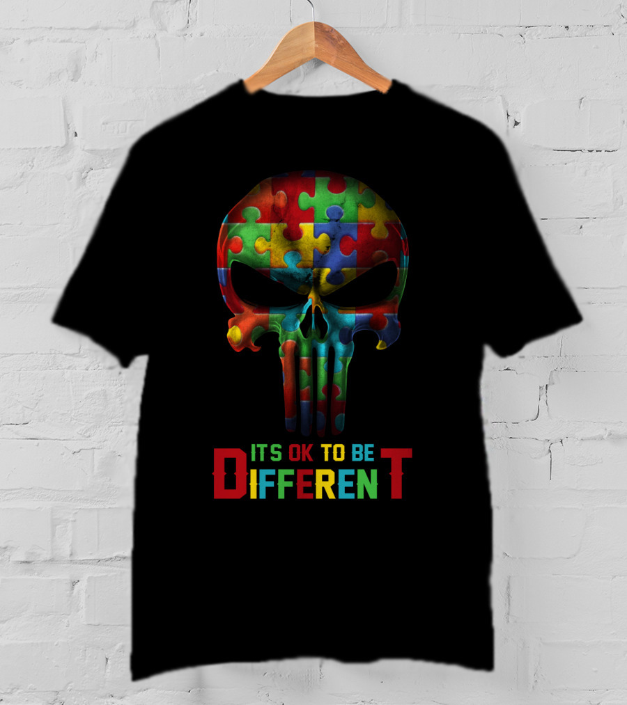 Its OK To Be Different Puzzle Skull T-Shirt