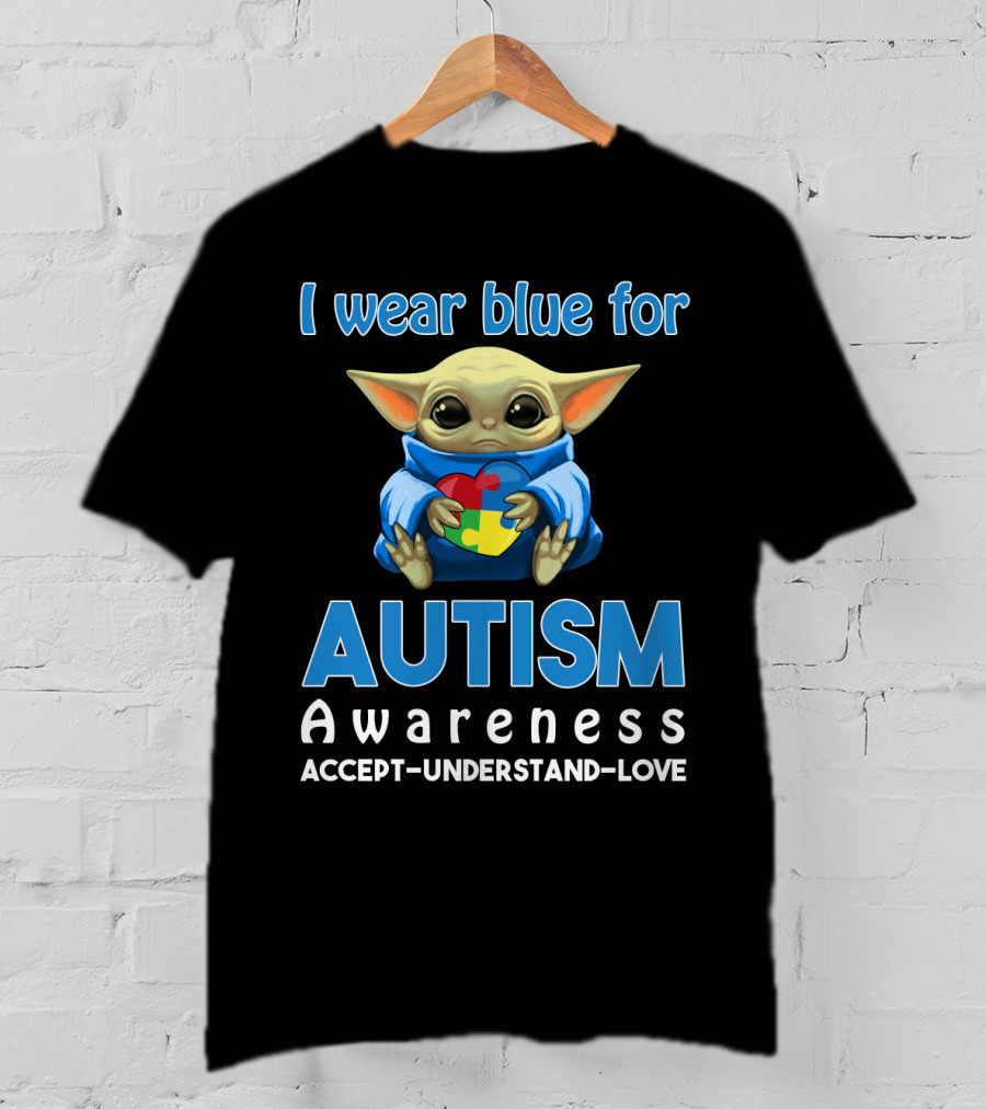 I Wear Blue For Autism Awareness Accept Understand Love Puzzle Baby Alien T-Shirt
