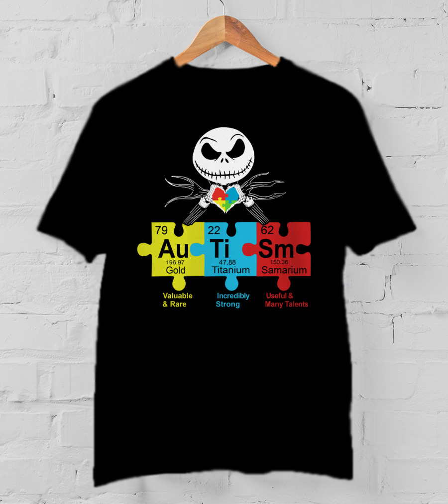 Autism Gold Titanium Samarium Jack Skellington Puzzle Elements T-Shirt