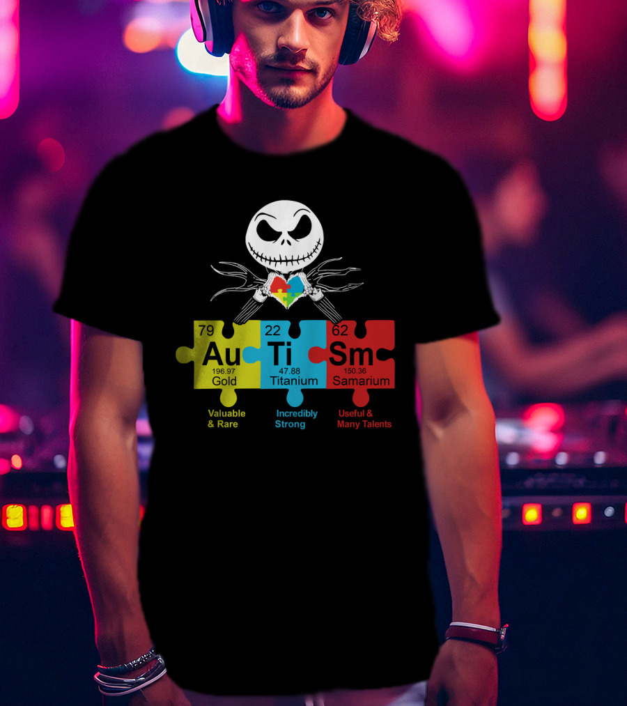 Autism Gold Titanium Samarium Jack Skellington Puzzle Elements T-Shirt