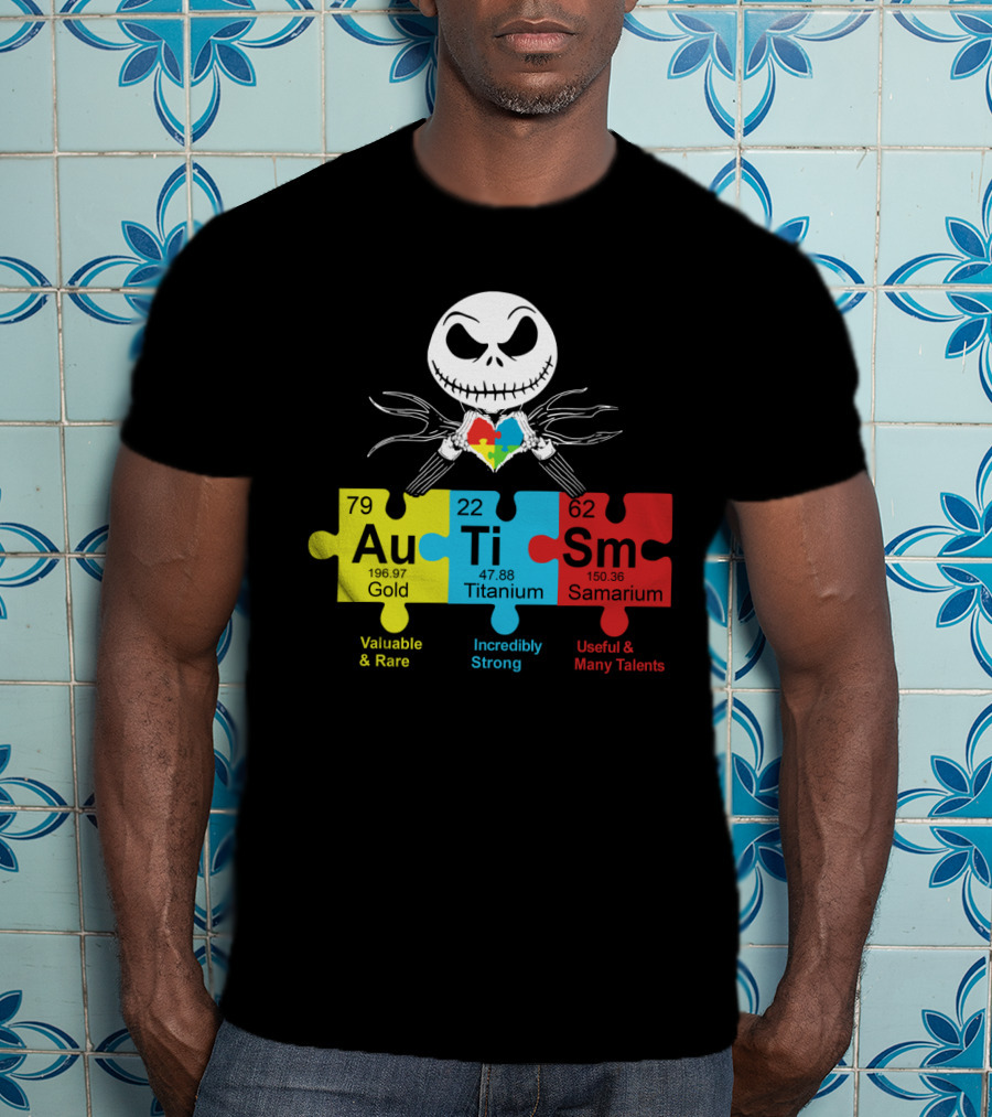 Autism Gold Titanium Samarium Jack Skellington Puzzle Elements T-Shirt
