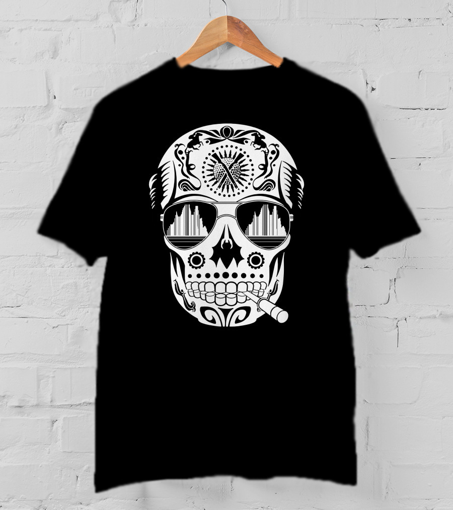 Hunter Skull Thompson Sugar Skull With Sunglasses And Cigarette T-Shirt