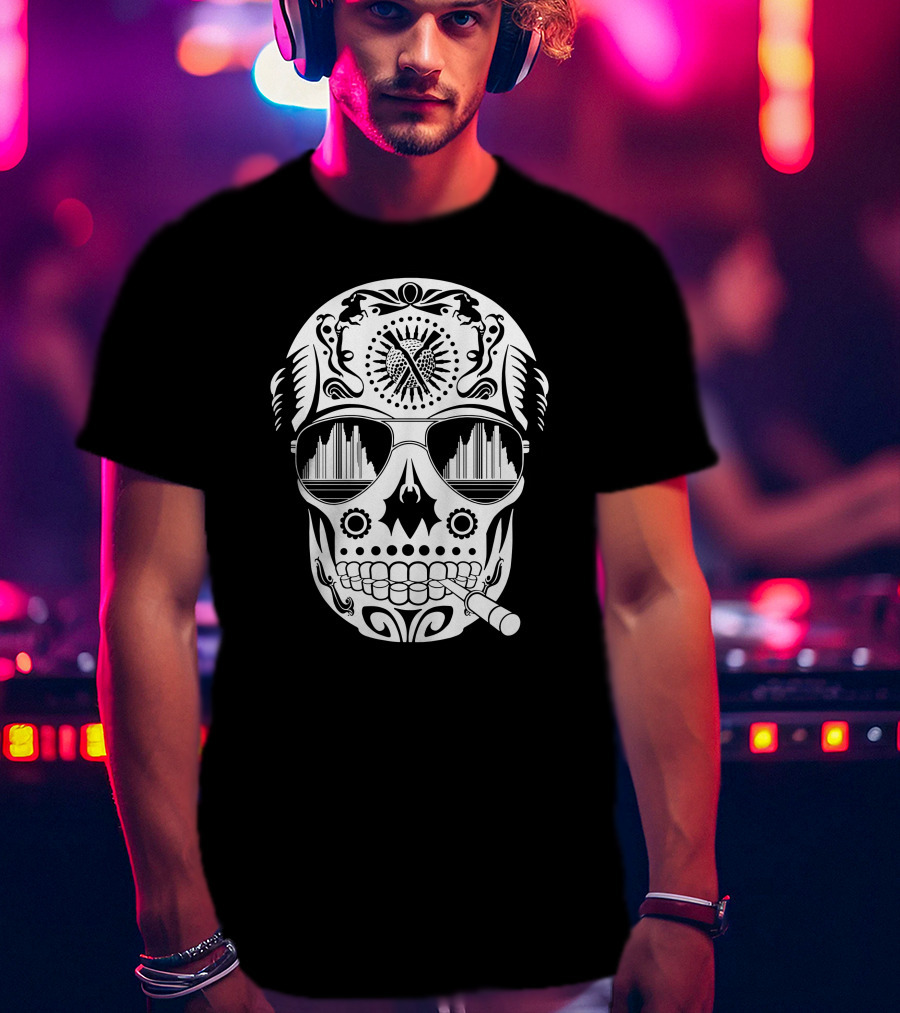 Hunter Skull Thompson Sugar Skull With Sunglasses And Cigarette T-Shirt