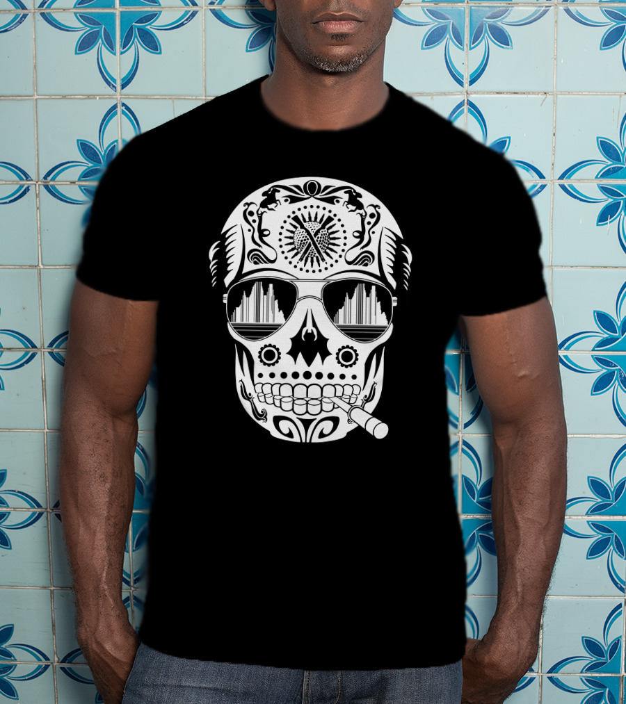 Hunter Skull Thompson Sugar Skull With Sunglasses And Cigarette T-Shirt