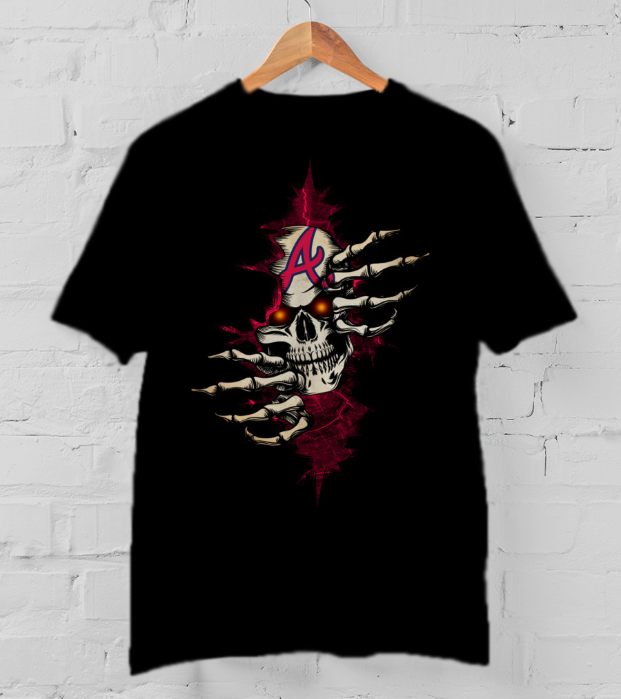 Skull With Braves Inspired A Logo And Skeletal Hands T-Shirt