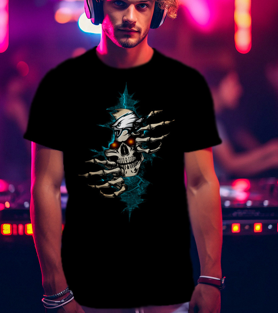 Skull With Flaming Eyes And Eagle Claws Explosion T-Shirt