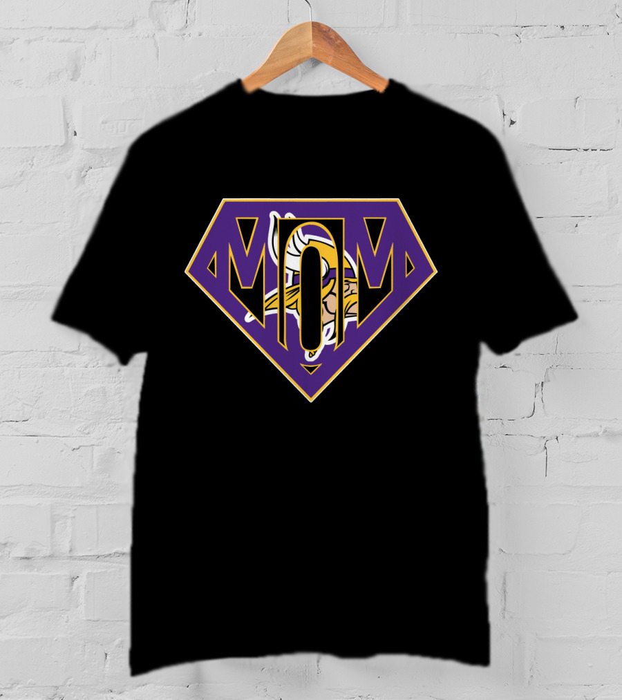 Super Mom Vikings Logo Icon M Design Purple Gold Text Combo T-Shirt