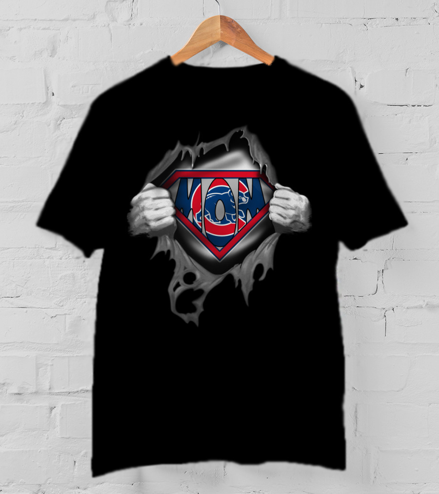 SUPER MOM CUBS Superhero Emblem With Chicago Cubs Elements And Torn Shirt Effect T-Shirt