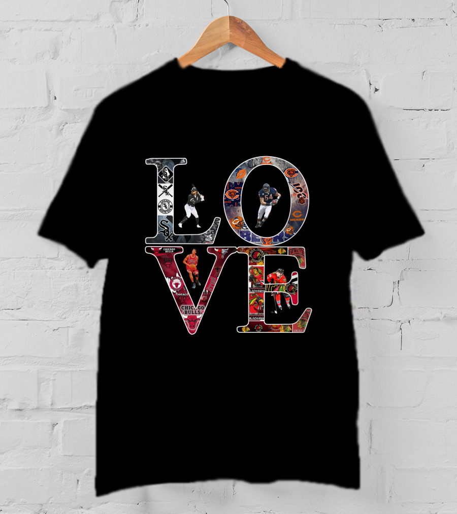 Love Chicago Bears Bulls Blackhawks T-Shirt