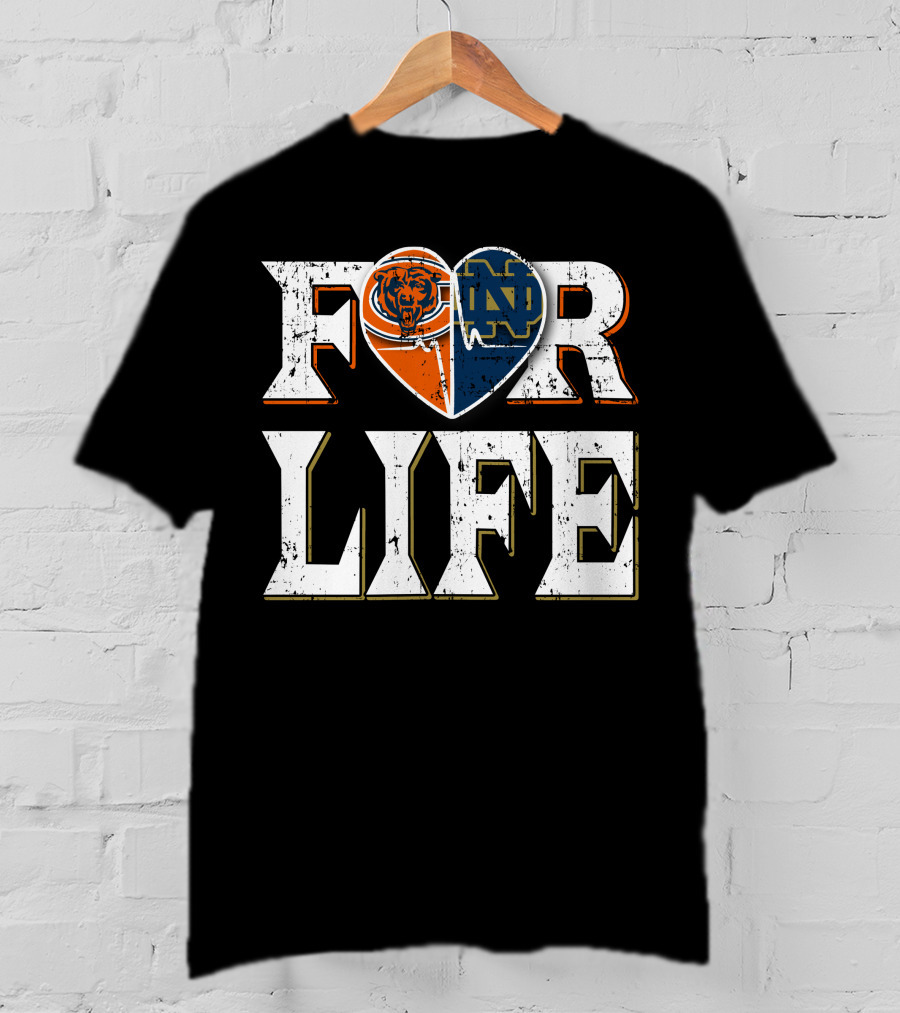 For Life Bears Notre Dame Fighting Irish Heart T-Shirt