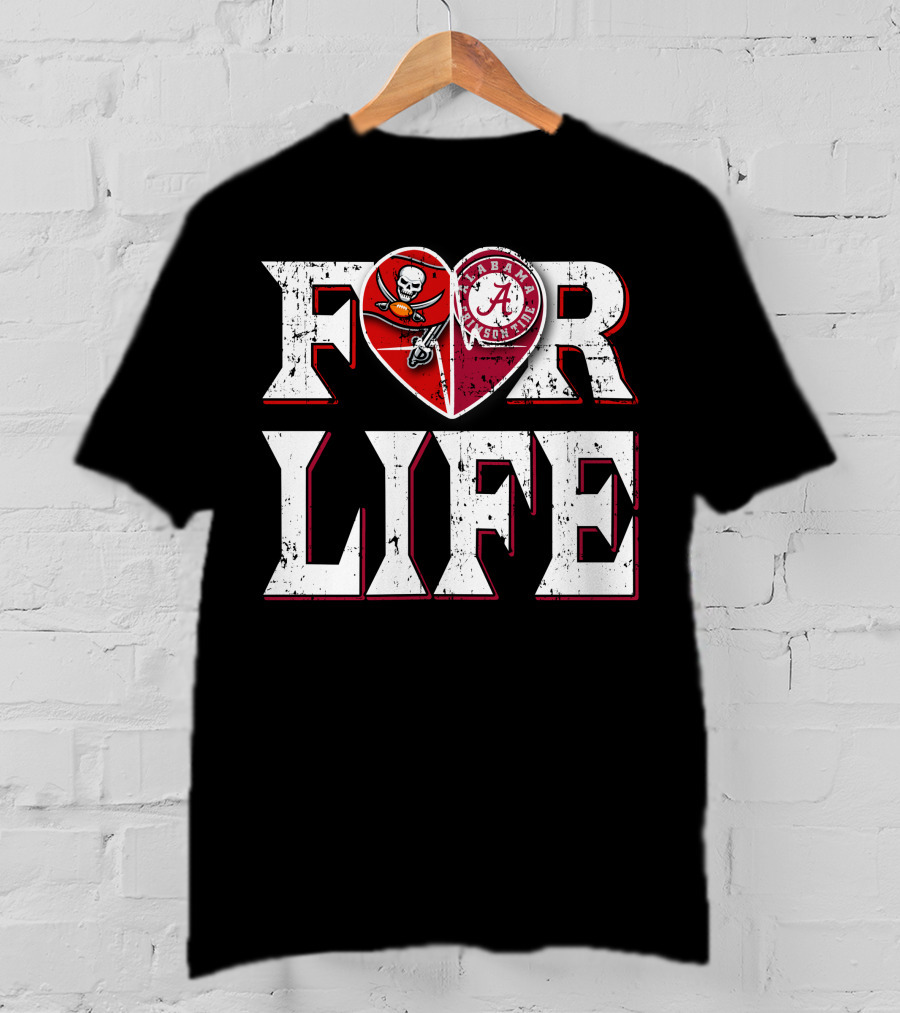 For Life Buccaneers Alabama Crimson Tide Heart T-Shirt