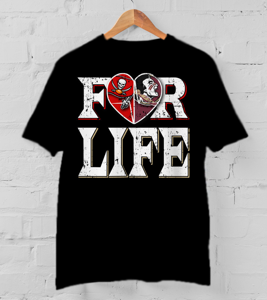 For Life Buccaneers Seminoles Logos Heart T-Shirt