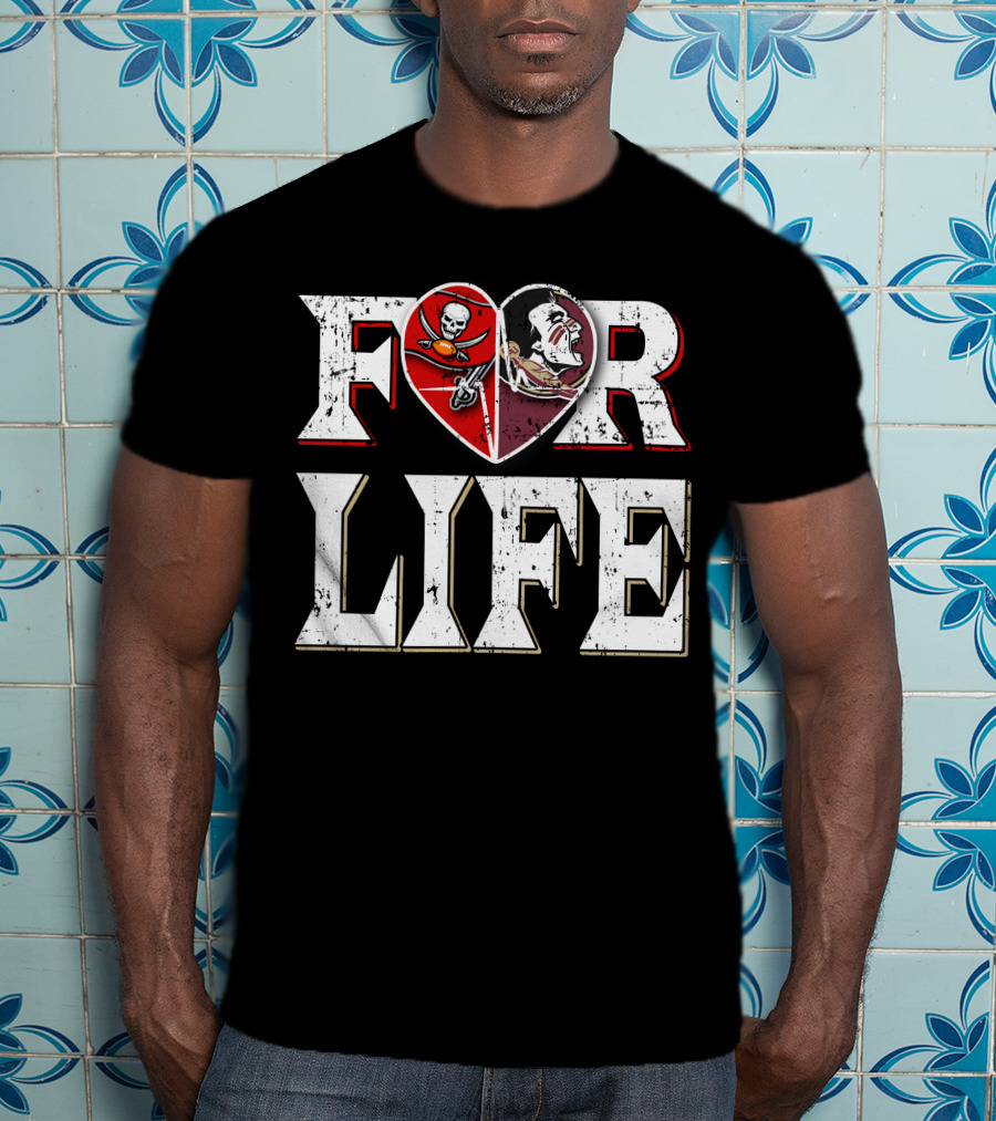 For Life Buccaneers Seminoles Logos Heart T-Shirt
