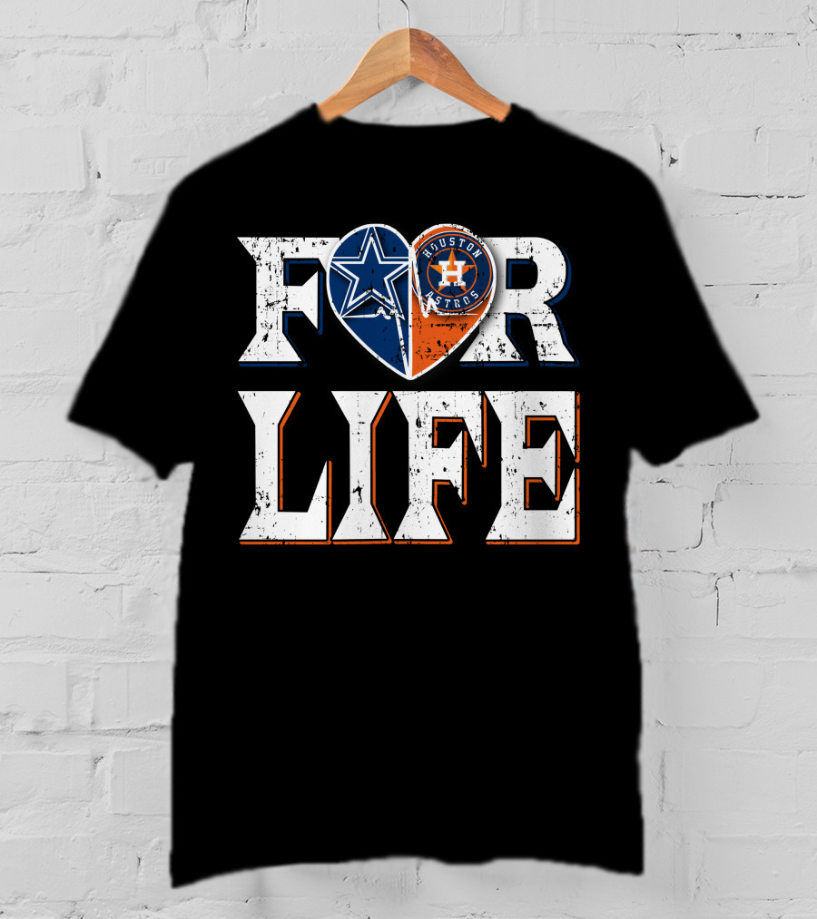 For Life Dallas Cowboys Houston Astros Heart T-Shirt