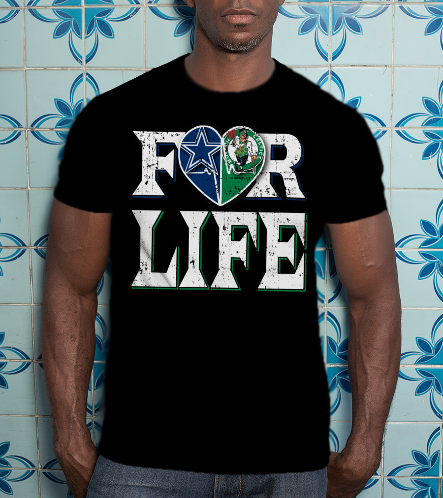 For Life Dallas Cowboys Boston Celtics Logo Heart T-Shirt