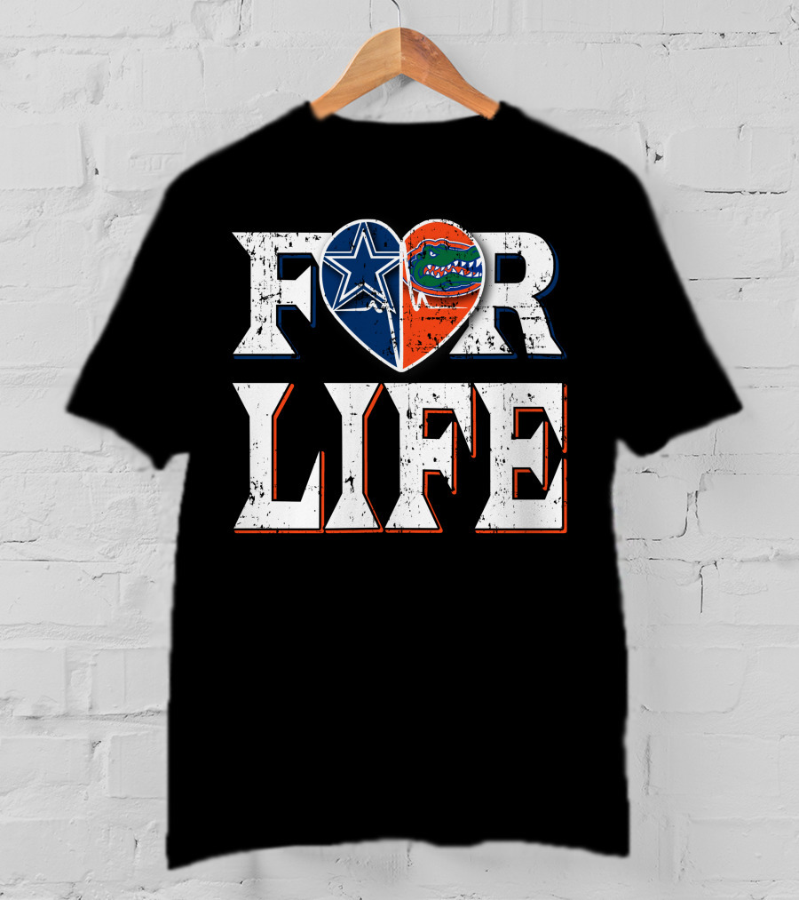 For Life Cowboys Gators Heart T-Shirt