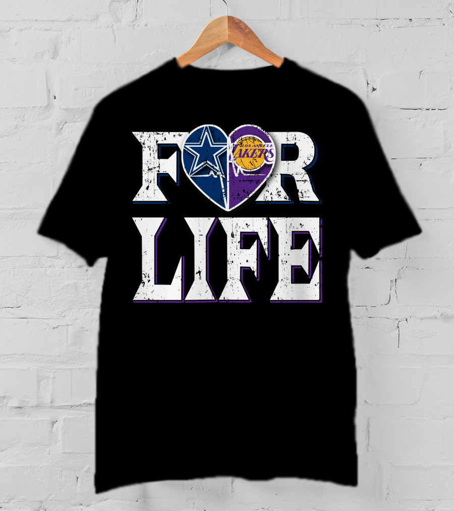 For Life Dallas Cowboys Los Angeles Lakers Heart T-Shirt