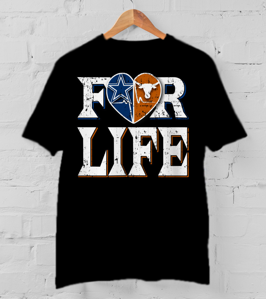 For Life Cowboys Longhorns Heart Star T-Shirt