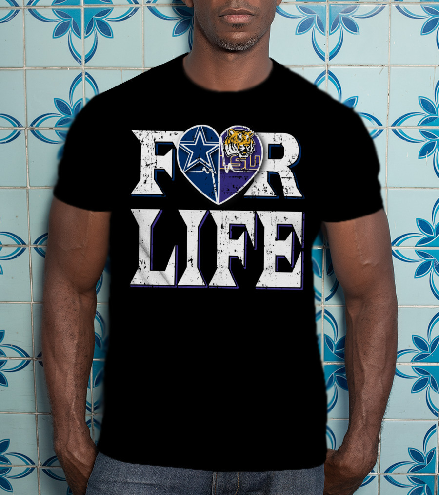 For Life Cowboys Lsu Tiger Star Heart T-Shirt