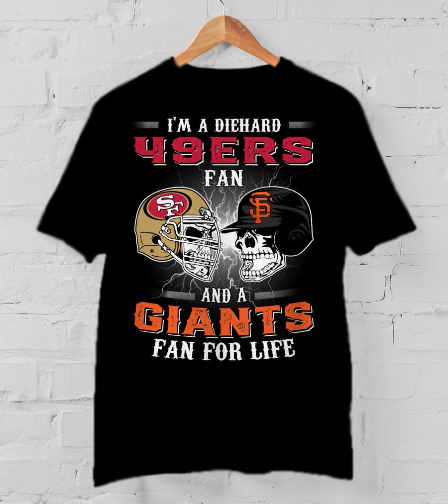 49ers Fan And A Giants Fan San Francisco Football And Baseball Helmets T-Shirt